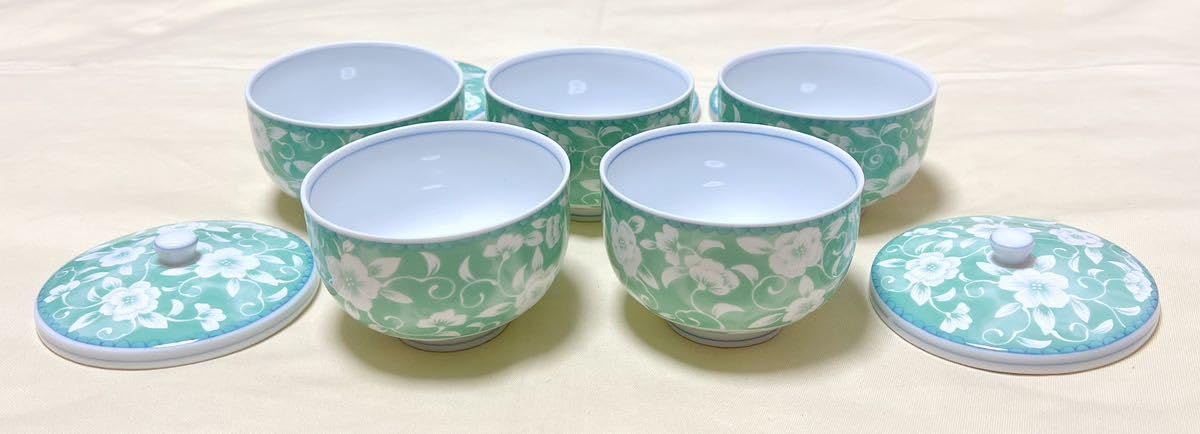 Amazon.co.jp: 特選陶器 前畑陶器 庫山窯 白唐草 蓋付き煎茶碗揃 5客